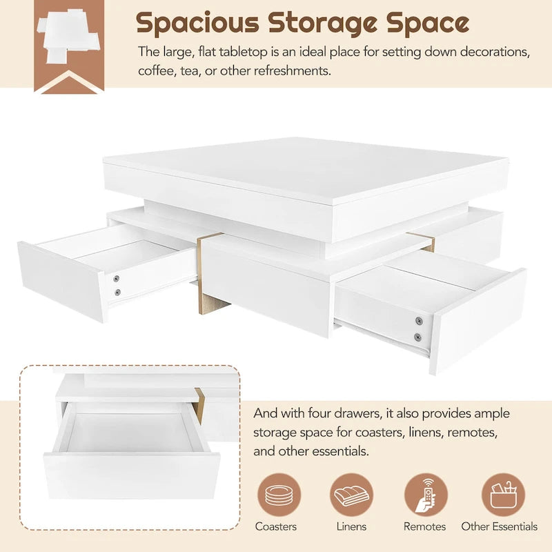 Modern High Gloss Coffee Table with 4 Drawers