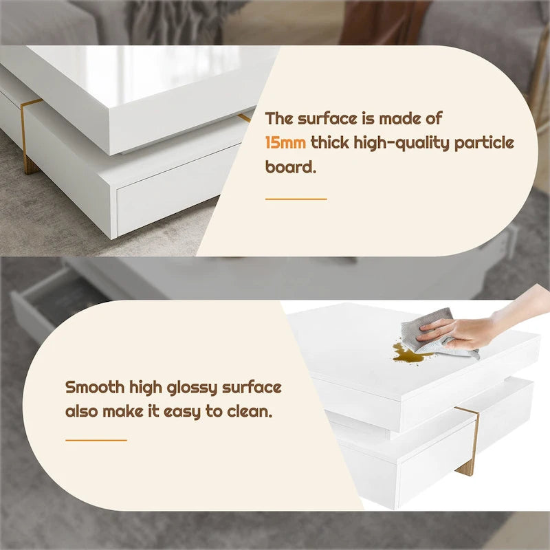 Modern High Gloss Coffee Table with 4 Drawers