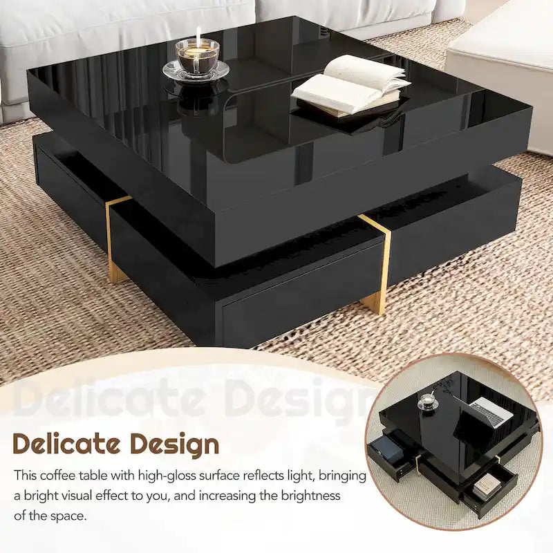 Modern High Gloss Coffee Table with 4 Drawers