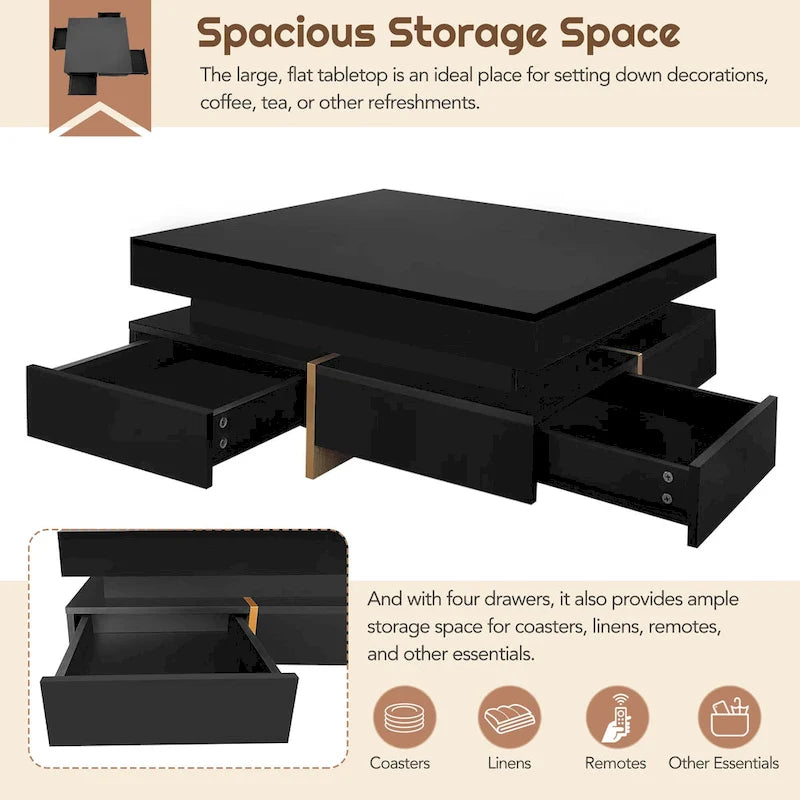 Modern High Gloss Coffee Table with 4 Drawers