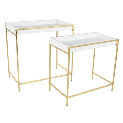 Wood Geometric Nesting Console Table with Gold Metal Legs - Set of 2 White - Roche River Decor