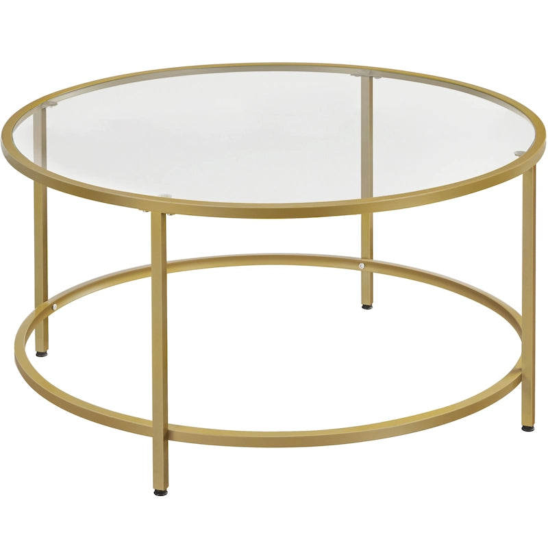 Yaheetech Round Coffee Table Glass-Top Sofa Table for Living Room ...