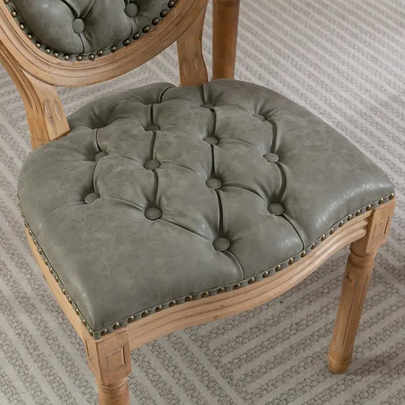 Mid-century Modern Dining Chairs Set of 4, PU Leather High-end Tufted Dining Room Chair with Nailhead Trim Solid Wood Legs