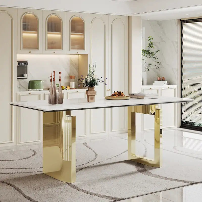 0.47  Thick Sintered Stone Composite Tempered Glass Top Rectangular Dining Table with Stainless Steel Base