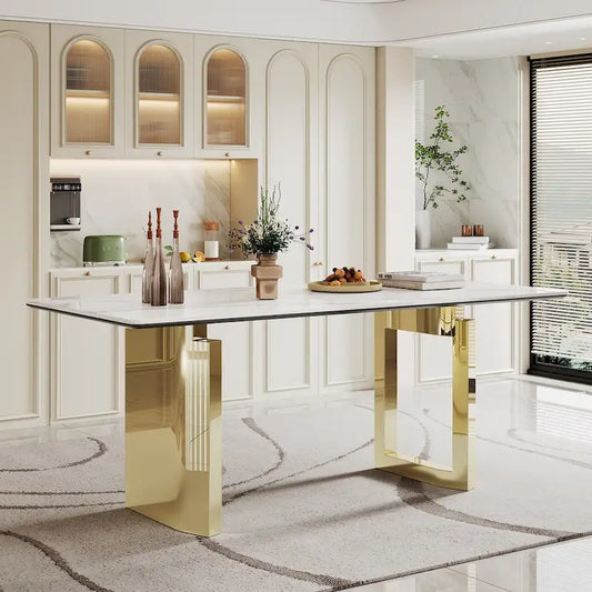 0.47  Thick Sintered Stone Composite Tempered Glass Top Rectangular Dining Table with Stainless Steel Base