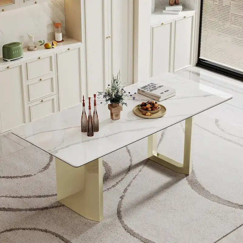 0.47  Thick Sintered Stone Composite Tempered Glass Top Rectangular Dining Table with Stainless Steel Base