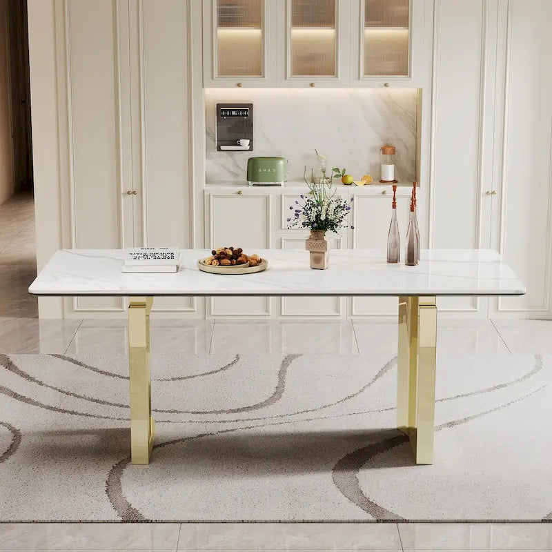 0.47  Thick Sintered Stone Composite Tempered Glass Top Rectangular Dining Table with Stainless Steel Base