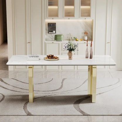 0.47  Thick Sintered Stone Composite Tempered Glass Top Rectangular Dining Table with Stainless Steel Base