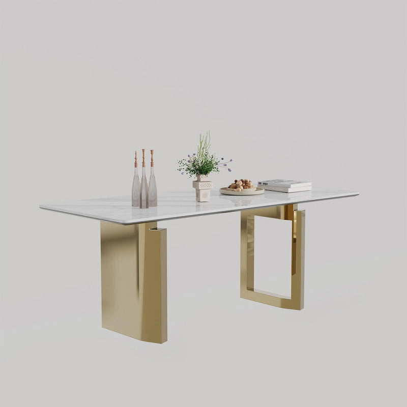 0.47  Thick Sintered Stone Composite Tempered Glass Top Rectangular Dining Table with Stainless Steel Base