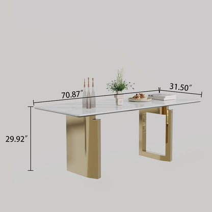 0.47  Thick Sintered Stone Composite Tempered Glass Top Rectangular Dining Table with Stainless Steel Base