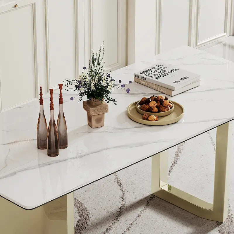 0.47  Thick Sintered Stone Composite Tempered Glass Top Rectangular Dining Table with Stainless Steel Base
