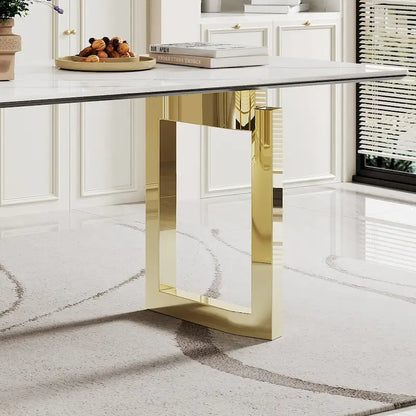 0.47  Thick Sintered Stone Composite Tempered Glass Top Rectangular Dining Table with Stainless Steel Base