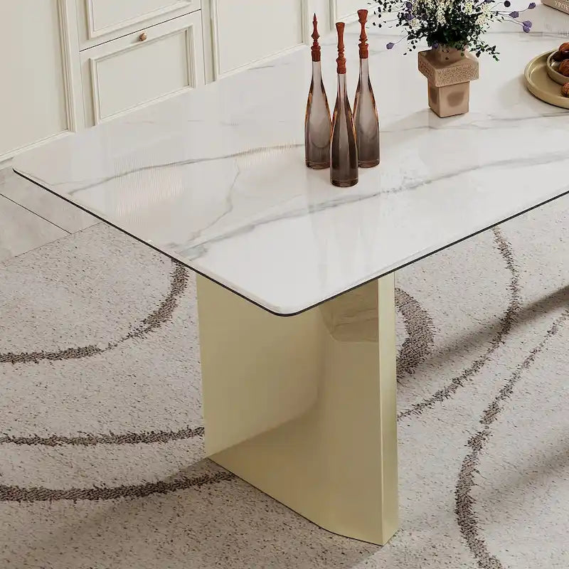 0.47  Thick Sintered Stone Composite Tempered Glass Top Rectangular Dining Table with Stainless Steel Base