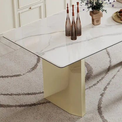 0.47  Thick Sintered Stone Composite Tempered Glass Top Rectangular Dining Table with Stainless Steel Base
