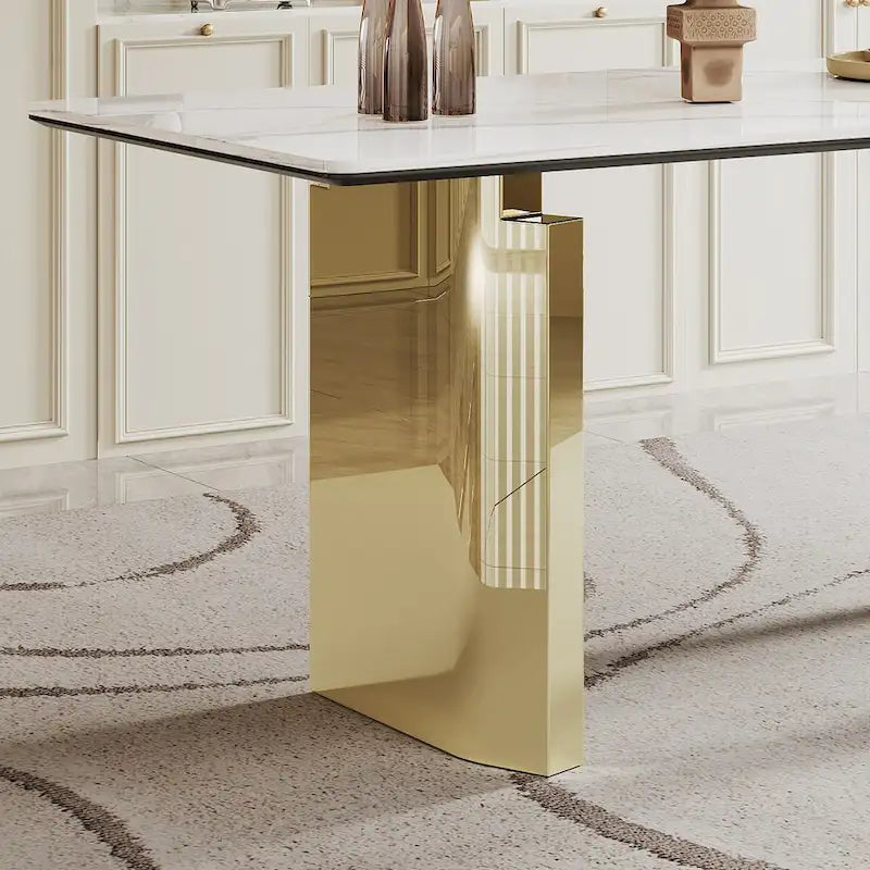 0.47  Thick Sintered Stone Composite Tempered Glass Top Rectangular Dining Table with Stainless Steel Base
