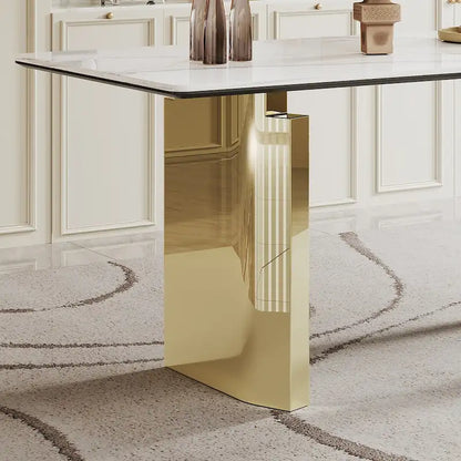 0.47  Thick Sintered Stone Composite Tempered Glass Top Rectangular Dining Table with Stainless Steel Base