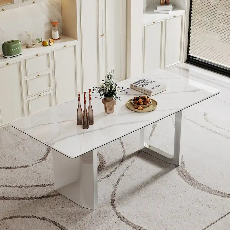 0.47  Thick Sintered Stone Composite Tempered Glass Top Rectangular Dining Table with Stainless Steel Base