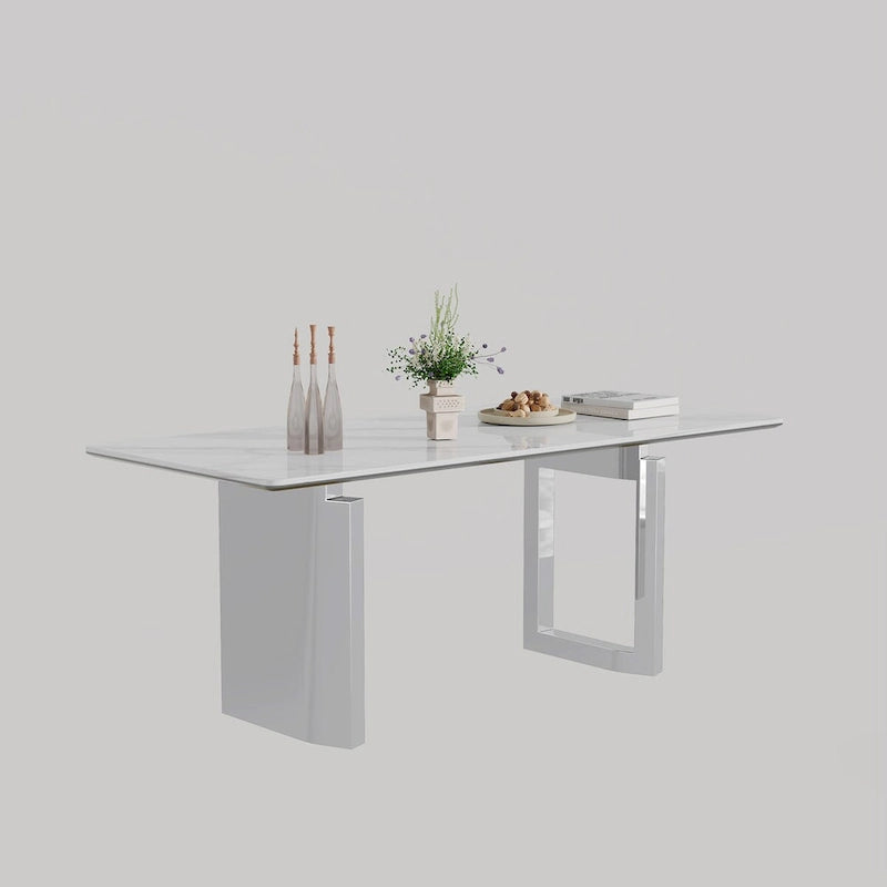 0.47  Thick Sintered Stone Composite Tempered Glass Top Rectangular Dining Table with Stainless Steel Base