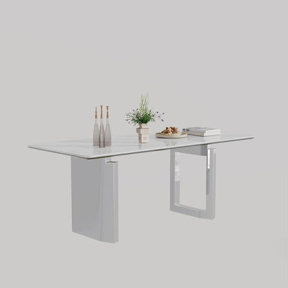0.47  Thick Sintered Stone Composite Tempered Glass Top Rectangular Dining Table with Stainless Steel Base
