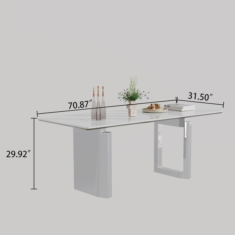 0.47  Thick Sintered Stone Composite Tempered Glass Top Rectangular Dining Table with Stainless Steel Base