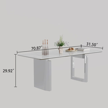 0.47  Thick Sintered Stone Composite Tempered Glass Top Rectangular Dining Table with Stainless Steel Base