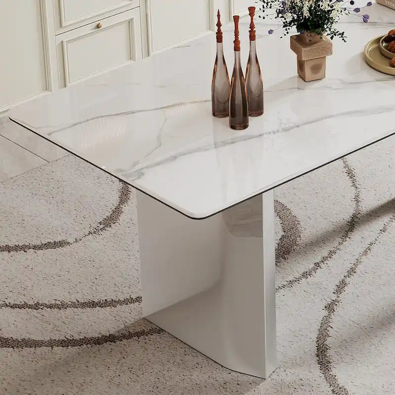 0.47  Thick Sintered Stone Composite Tempered Glass Top Rectangular Dining Table with Stainless Steel Base