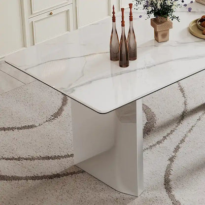 0.47  Thick Sintered Stone Composite Tempered Glass Top Rectangular Dining Table with Stainless Steel Base