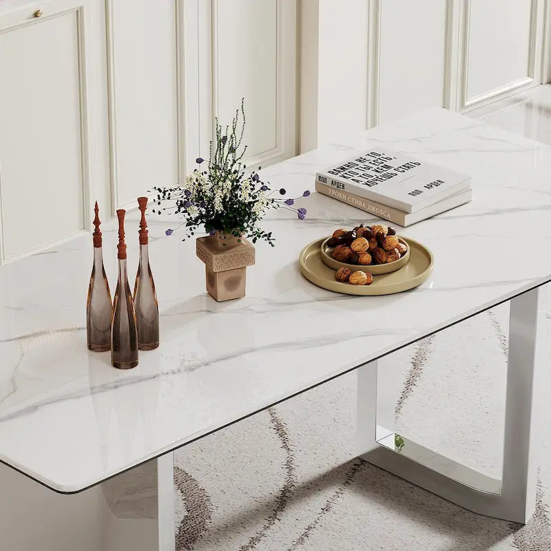 0.47  Thick Sintered Stone Composite Tempered Glass Top Rectangular Dining Table with Stainless Steel Base