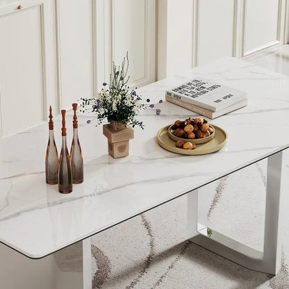 0.47  Thick Sintered Stone Composite Tempered Glass Top Rectangular Dining Table with Stainless Steel Base