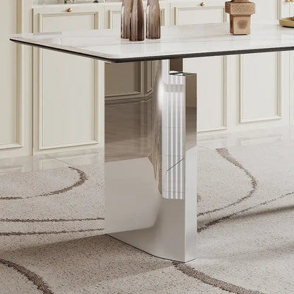 0.47  Thick Sintered Stone Composite Tempered Glass Top Rectangular Dining Table with Stainless Steel Base