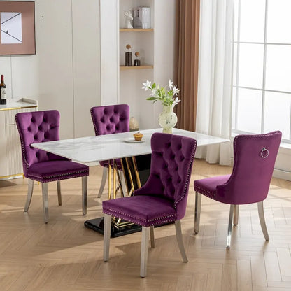 Set of 2 Velvet Dining Chairs with Nailhead Trim and Chrome-Plated Stainless Steel Legs