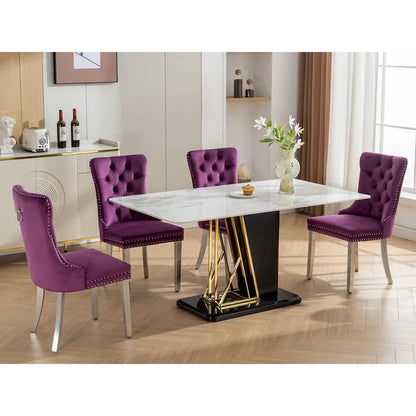Set of 2 Velvet Dining Chairs with Nailhead Trim and Chrome-Plated Stainless Steel Legs