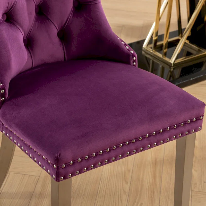 Set of 2 Velvet Dining Chairs with Nailhead Trim and Chrome-Plated Stainless Steel Legs