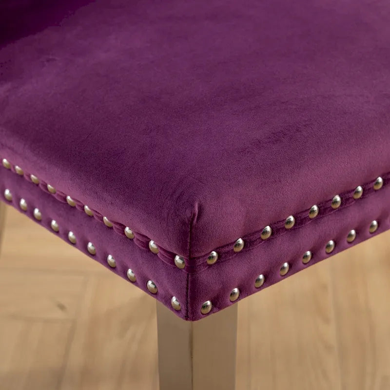 Set of 2 Velvet Dining Chairs with Nailhead Trim and Chrome-Plated Stainless Steel Legs