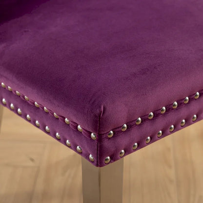 Set of 2 Velvet Dining Chairs with Nailhead Trim and Chrome-Plated Stainless Steel Legs