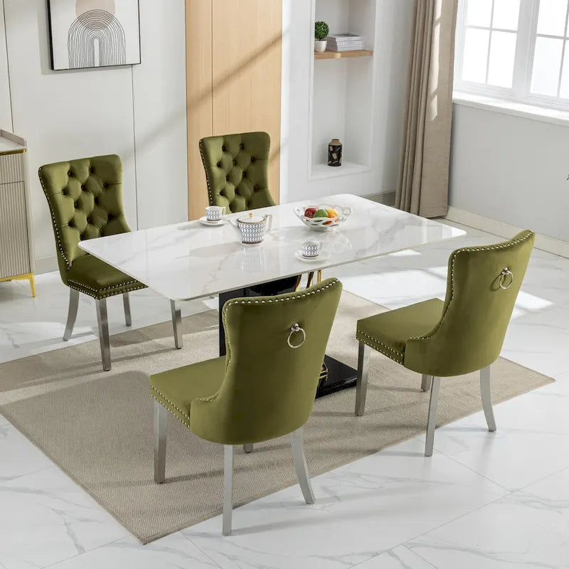 Set of 2 Velvet Dining Chairs with Nailhead Trim and Chrome-Plated Stainless Steel Legs