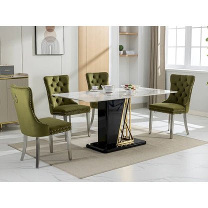 Set of 2 Velvet Dining Chairs with Nailhead Trim and Chrome-Plated Stainless Steel Legs