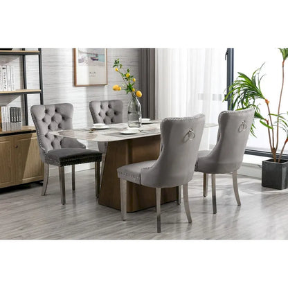 Set of 2 Velvet Dining Chairs with Nailhead Trim and Chrome-Plated Stainless Steel Legs