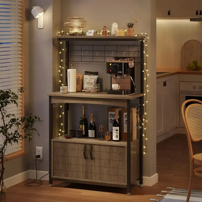 Industrial Rolling Coffee Bar Shelf - 14.57 D x 31.5 W x 45.2 H