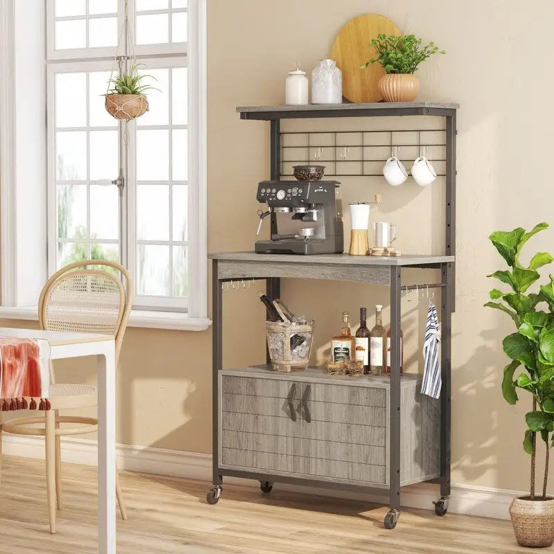 Industrial Rolling Coffee Bar Shelf - 14.57 D x 31.5 W x 45.2 H