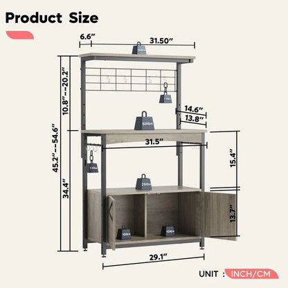Industrial Rolling Coffee Bar Shelf - 14.57 D x 31.5 W x 45.2 H