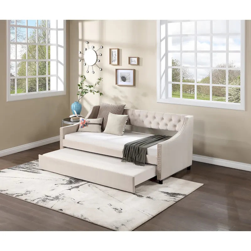 Upholstered Velvet Tufting Sleeper Sofa Chesterfield Daybed with Trundle