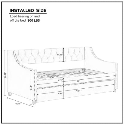 Upholstered Velvet Tufting Sleeper Sofa Chesterfield Daybed with Trundle