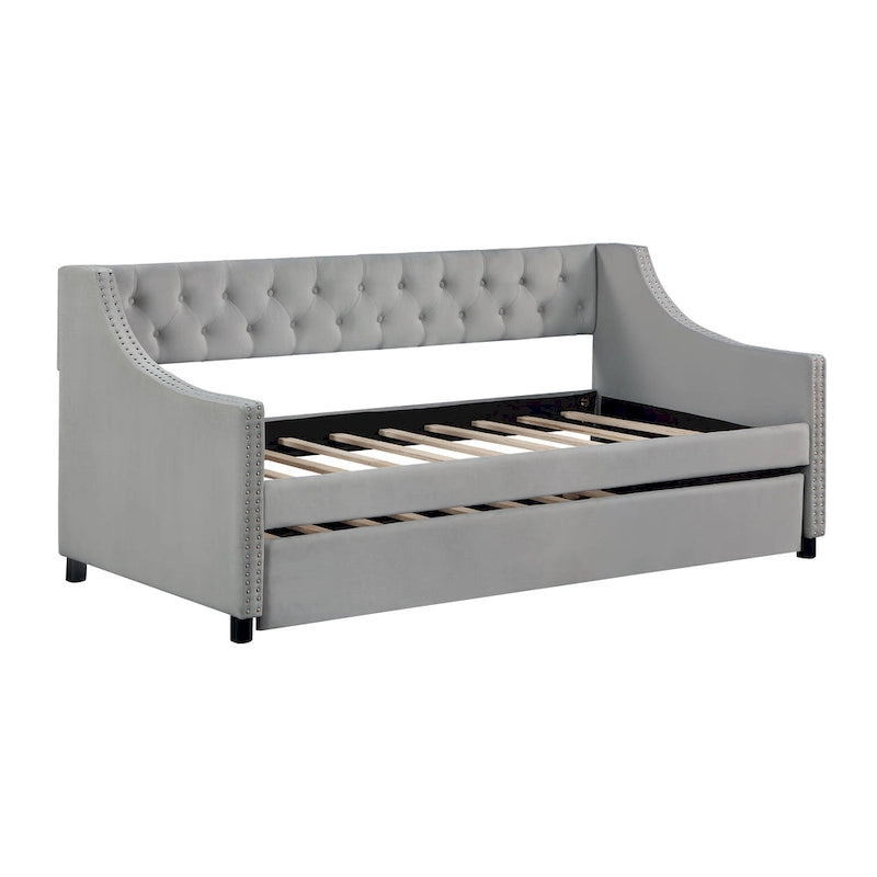 Upholstered Velvet Tufting Sleeper Sofa Chesterfield Daybed with Trundle