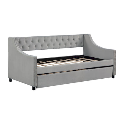 Upholstered Velvet Tufting Sleeper Sofa Chesterfield Daybed with Trundle