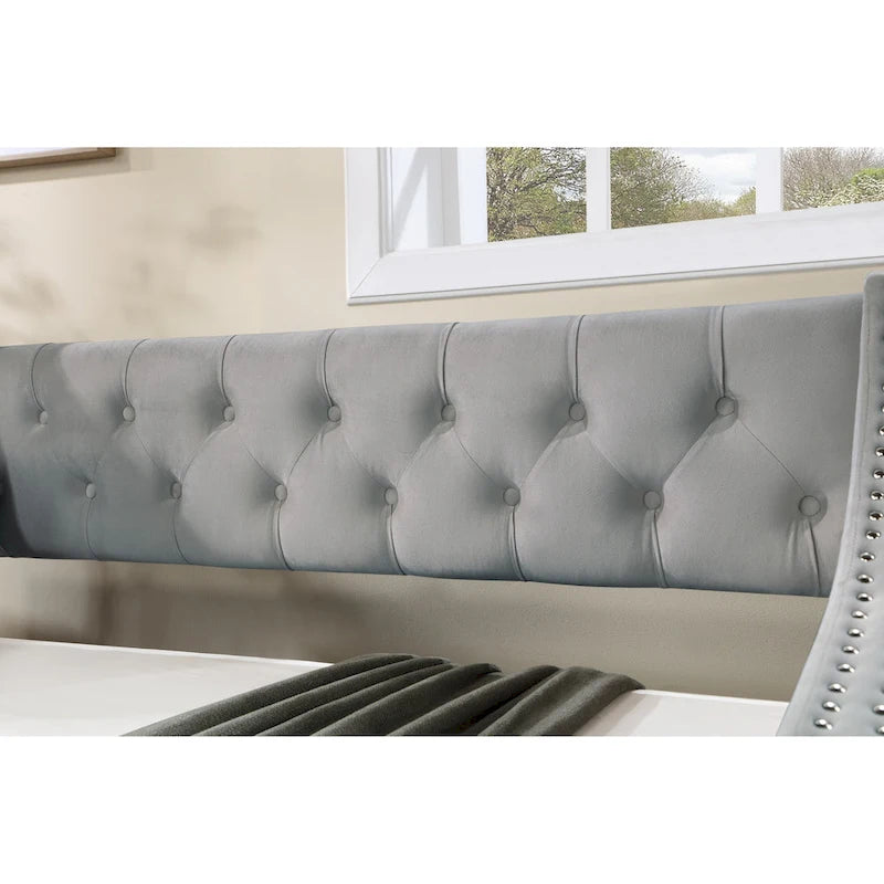 Upholstered Velvet Tufting Sleeper Sofa Chesterfield Daybed with Trundle