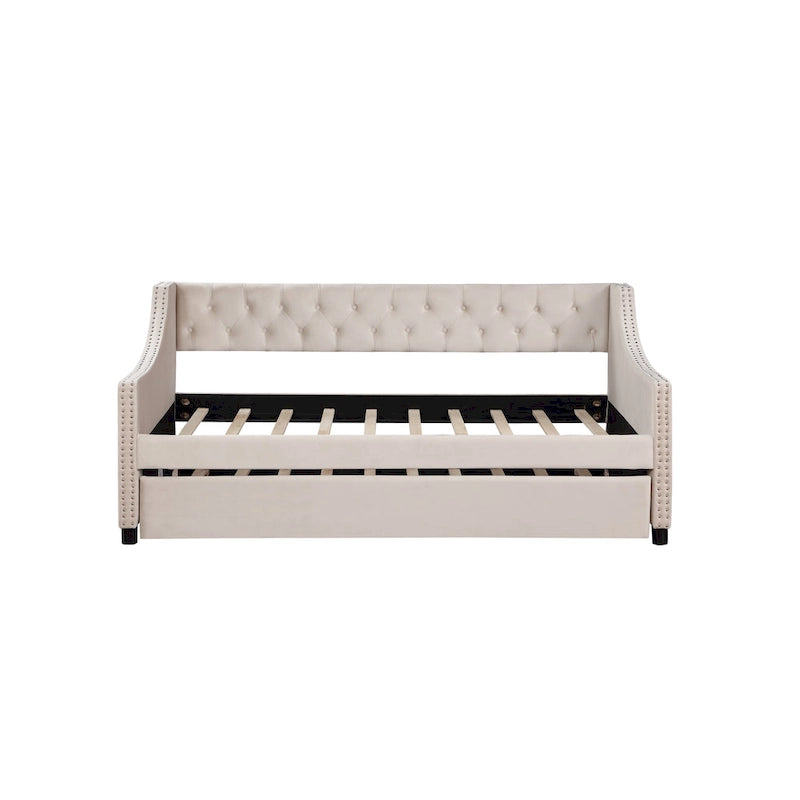 Upholstered Velvet Tufting Sleeper Sofa Chesterfield Daybed with Trundle