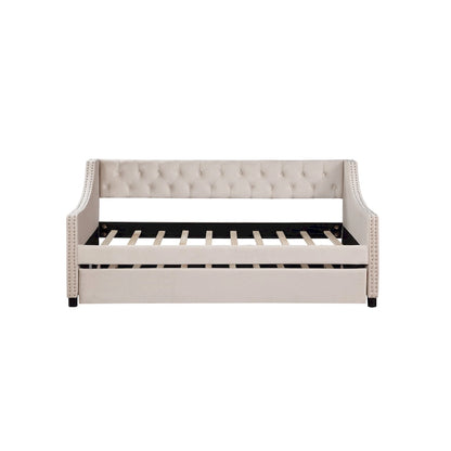 Upholstered Velvet Tufting Sleeper Sofa Chesterfield Daybed with Trundle