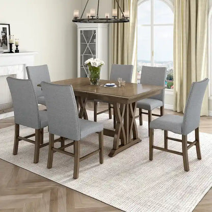 7-Piece Extendable Dining Table Set with Chairs and 12  Leaf