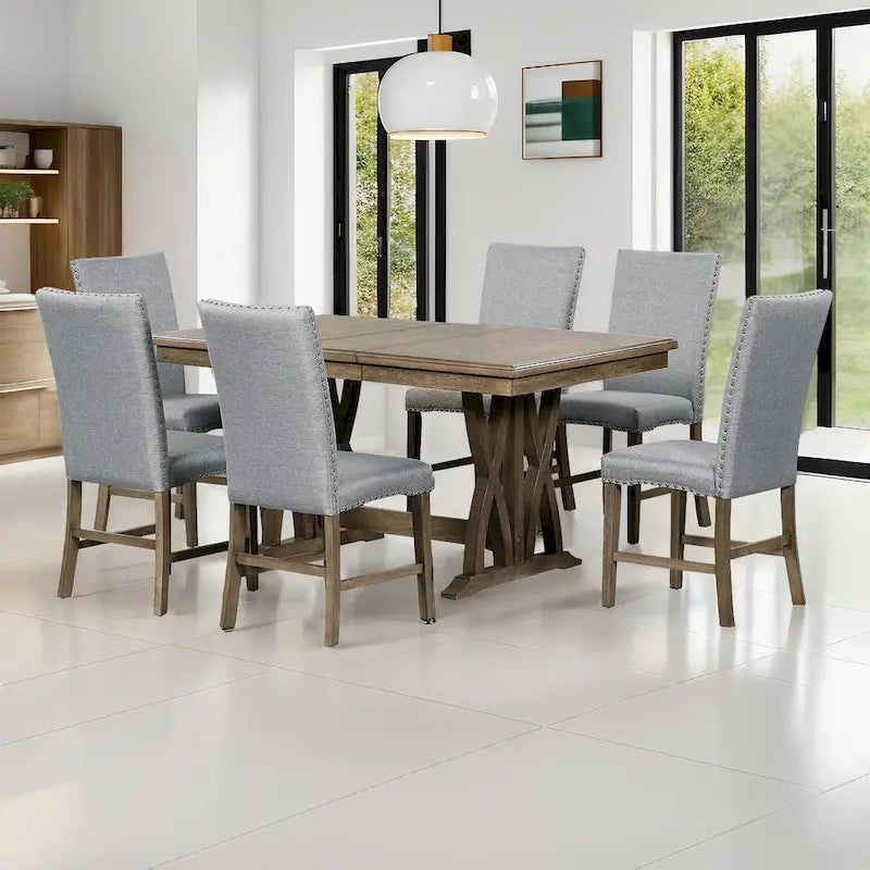 7-Piece Extendable Dining Table Set with Chairs and 12  Leaf
